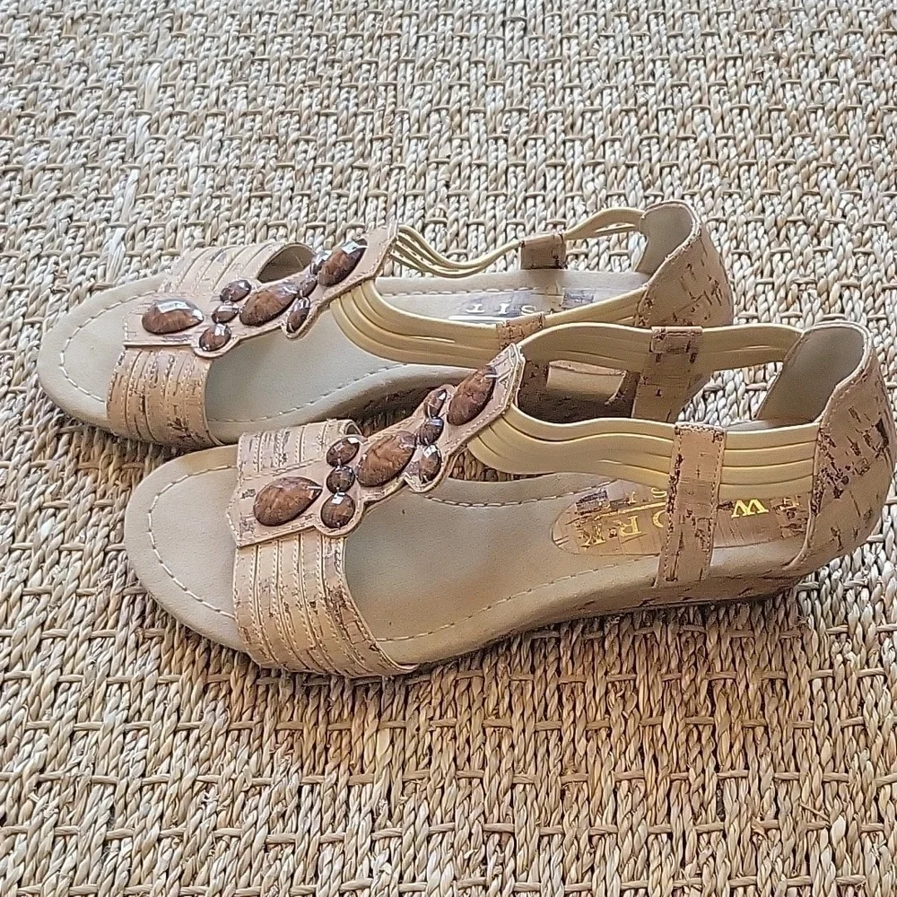 NEW YORK TRANSIT cork sandals with beads.  Size is 7W.